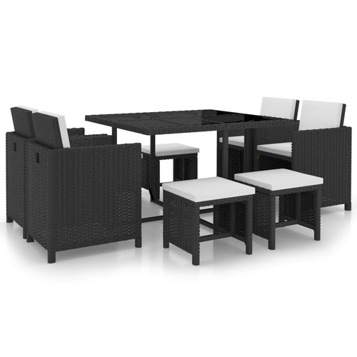 5 Piece Outdoor Dining Set with Cushions Poly Rattan Black - Horizon Bliss