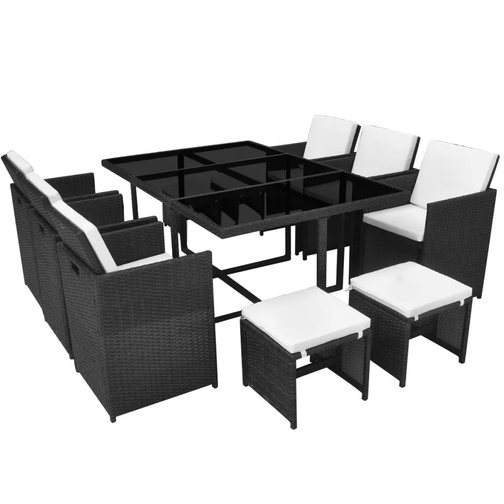 5 Piece Outdoor Dining Set with Cushions Poly Rattan Black - Horizon Bliss