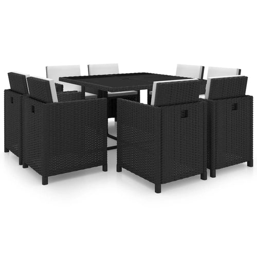 9 Piece Outdoor Dining Set with Cushions Poly Rattan Black - Horizon Bliss