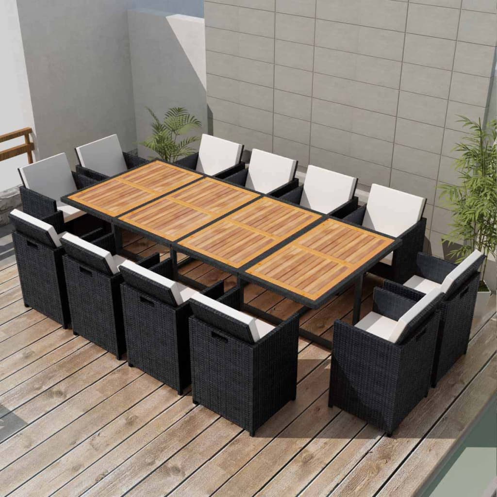 13 Piece Outdoor Dining Set with Cushions Poly Rattan Black - Horizon Bliss