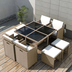 5 Piece Outdoor Dining Set with Cushions Poly Rattan Beige - Horizon Bliss