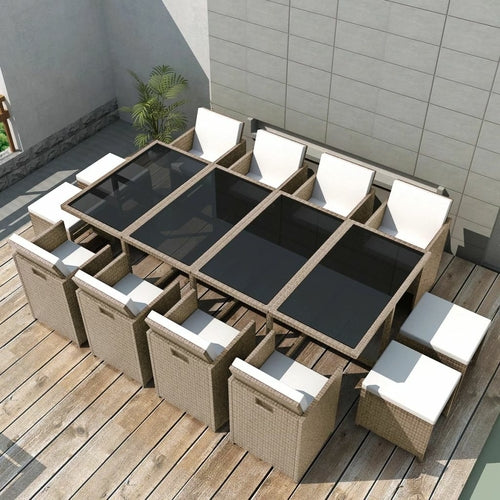 5 Piece Outdoor Dining Set with Cushions Poly Rattan Beige - Horizon Bliss