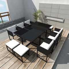 9 Piece Outdoor Dining Set with Cushions Poly Rattan Black - Horizon Bliss