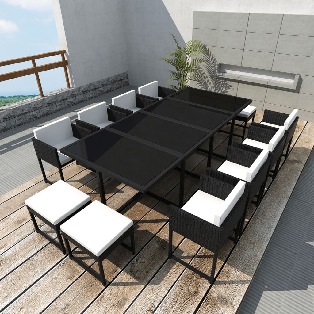 9 Piece Outdoor Dining Set with Cushions Poly Rattan Black - Horizon Bliss