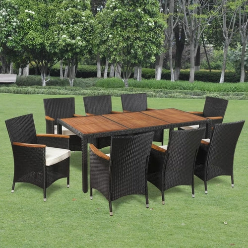 9 Piece Outdoor Dining Set with Cushions Poly Rattan - Horizon Bliss