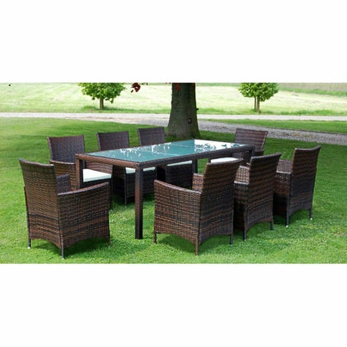 9 Piece Outdoor Dining Set with Cushions Poly Rattan Gray - Horizon Bliss