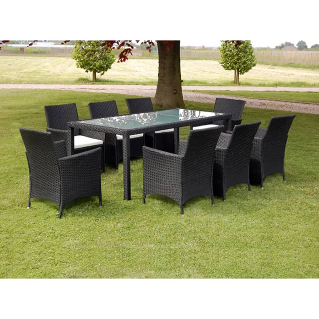 9 Piece Outdoor Dining Set with Cushions Poly Rattan Gray - Horizon Bliss