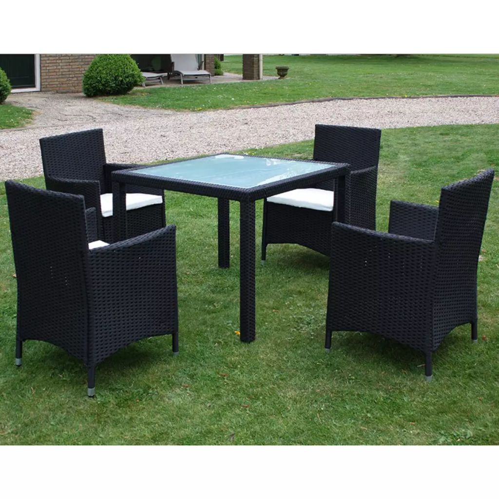 9 Piece Outdoor Dining Set with Cushions Poly Rattan Gray - Horizon Bliss