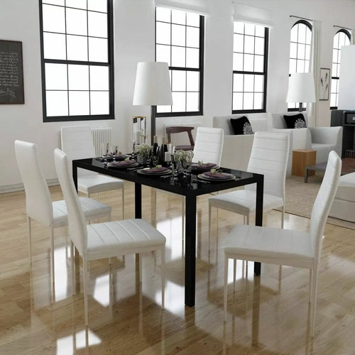 Seven Piece Dining Table and Chair Set Black and White - Horizon Bliss