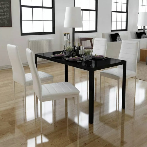 Seven Piece Dining Table and Chair Set Black and White - Horizon Bliss