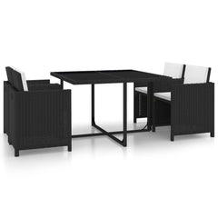 5 Piece Outdoor Dining Set with Cushions Poly Rattan Black - Horizon Bliss