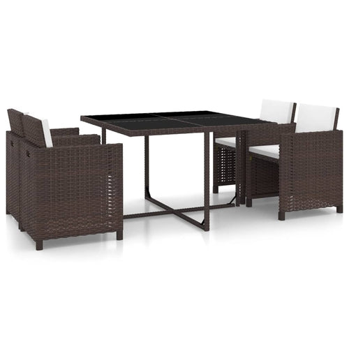 5 Piece Outdoor Dining Set with Cushions Poly Rattan Black - Horizon Bliss