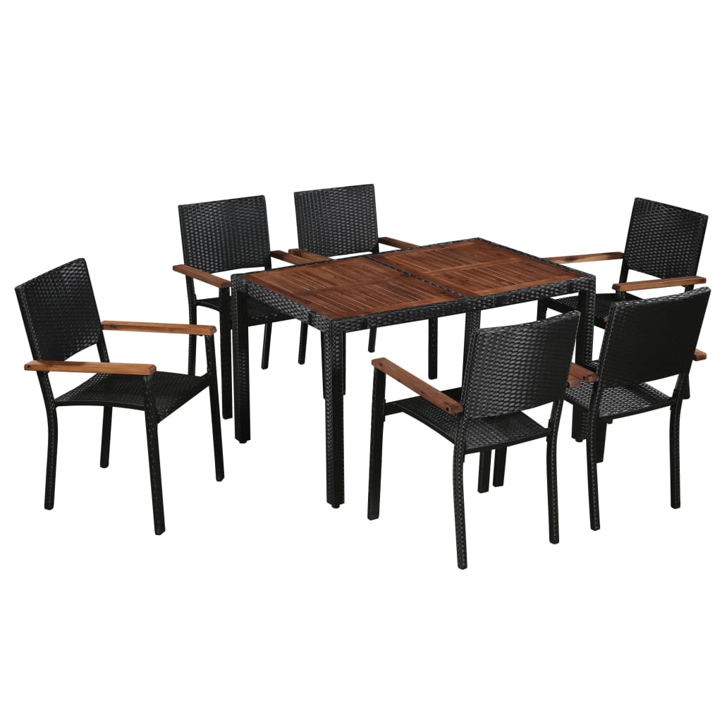 5 Piece Outdoor Dining Set Poly Rattan and Acacia Wood Black - Horizon Bliss