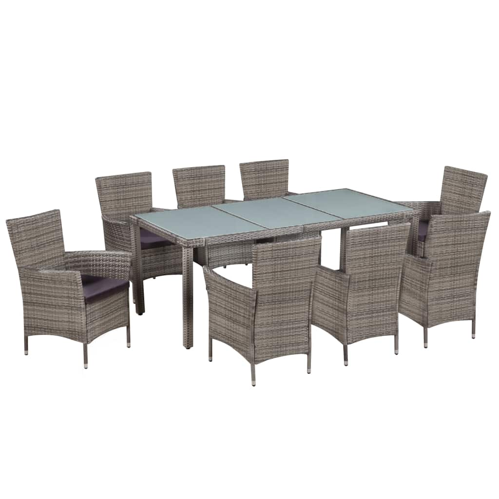 9 Piece Outdoor Dining Set with Cushions Poly Rattan Gray - Horizon Bliss