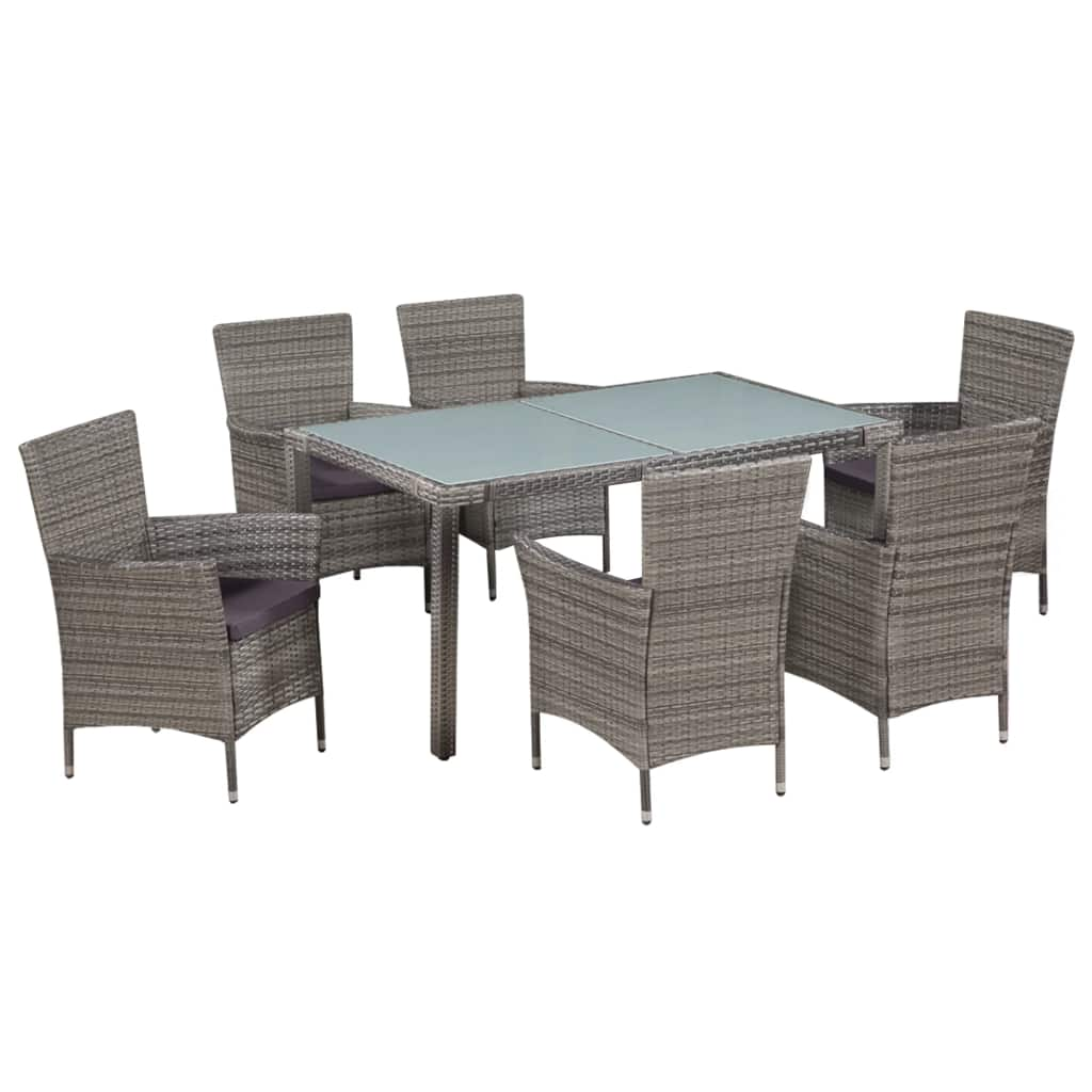 9 Piece Outdoor Dining Set with Cushions Poly Rattan Gray - Horizon Bliss