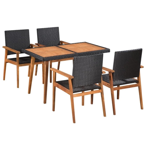 5 Piece Outdoor Dining Set Poly Rattan Black and Brown - Horizon Bliss