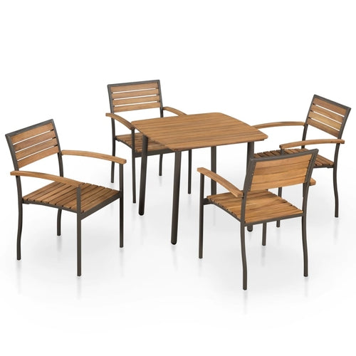 5 Piece Outdoor Dining Set Solid Acacia Wood and Steel - Horizon Bliss