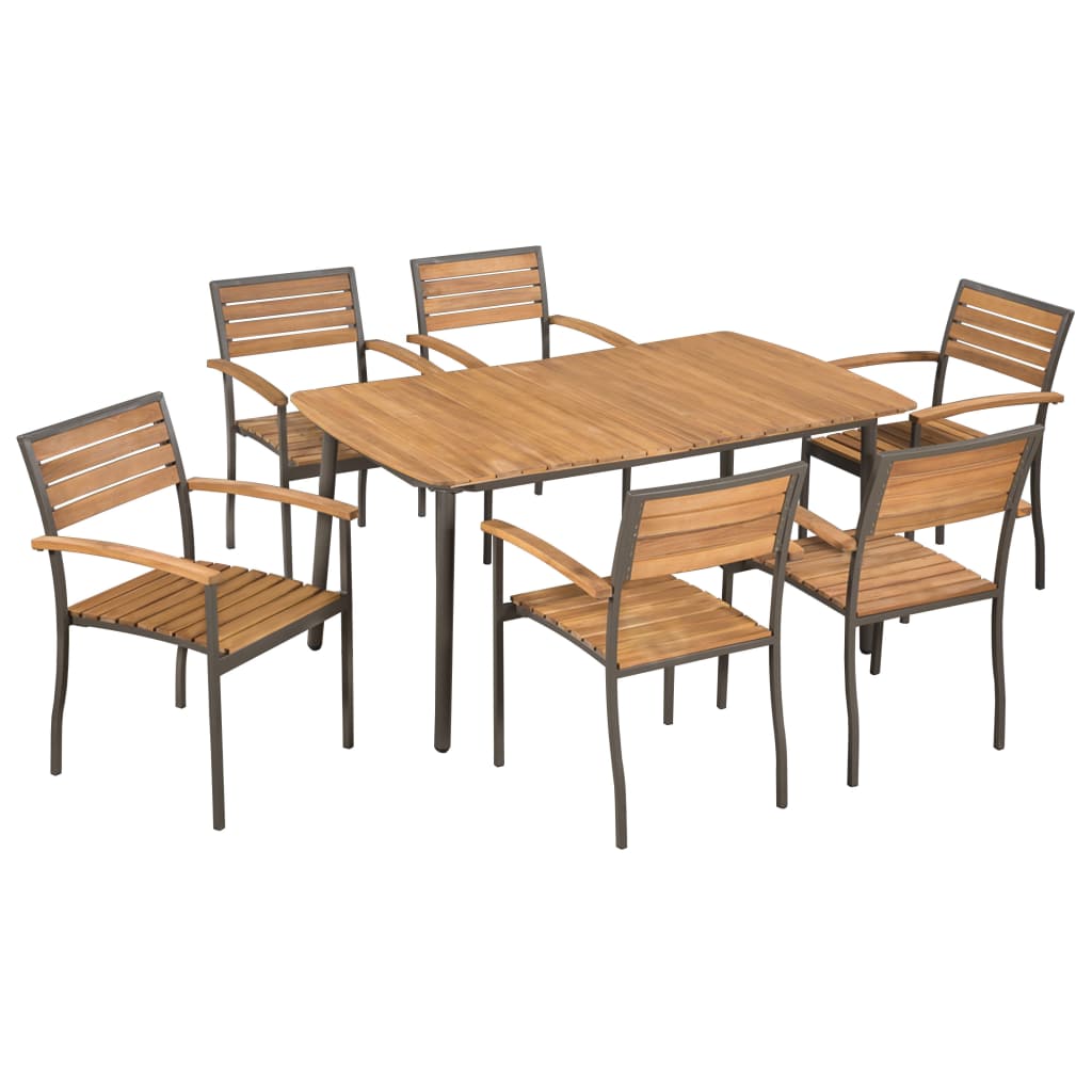 5 Piece Outdoor Dining Set Solid Acacia Wood and Steel - Horizon Bliss