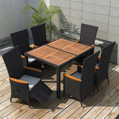 7 Piece Outdoor Dining Set Poly Rattan Acacia Wood Black - Horizon Bliss