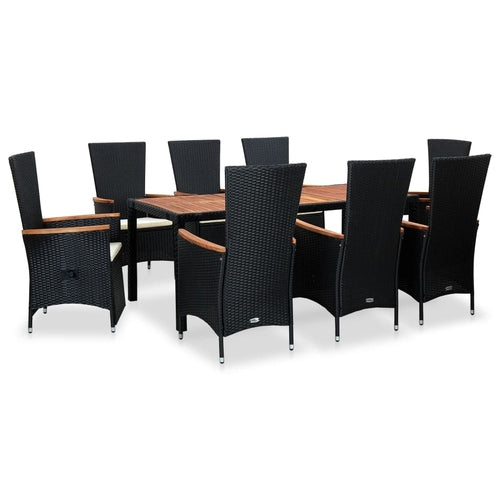 7 Piece Outdoor Dining Set Poly Rattan Acacia Wood Black - Horizon Bliss