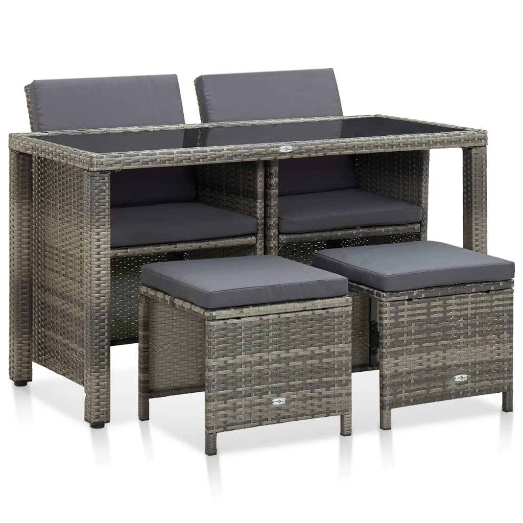 5 Piece Outdoor Dining Set with Cushions Poly Rattan Gray - Horizon Bliss