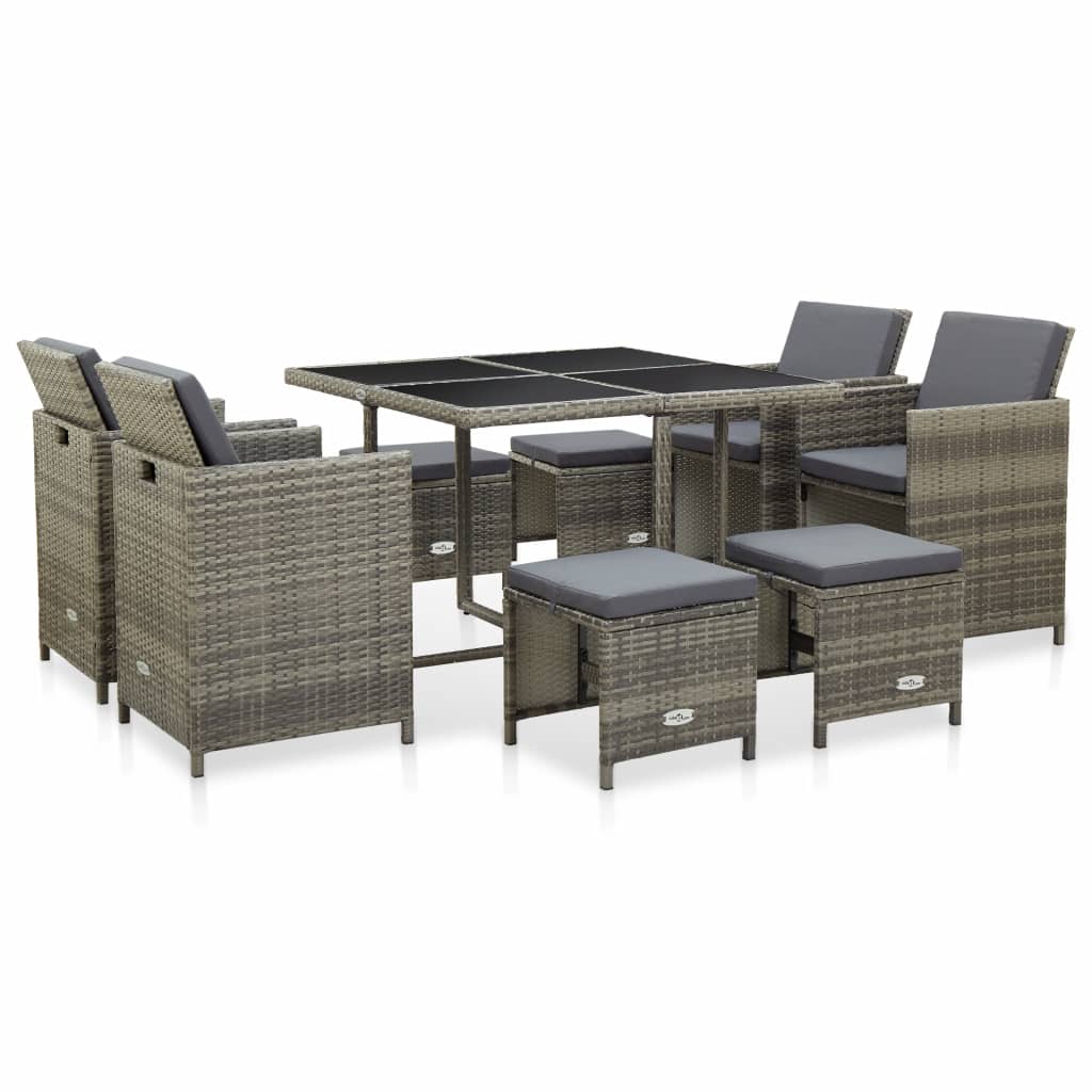 5 Piece Outdoor Dining Set with Cushions Poly Rattan Gray - Horizon Bliss