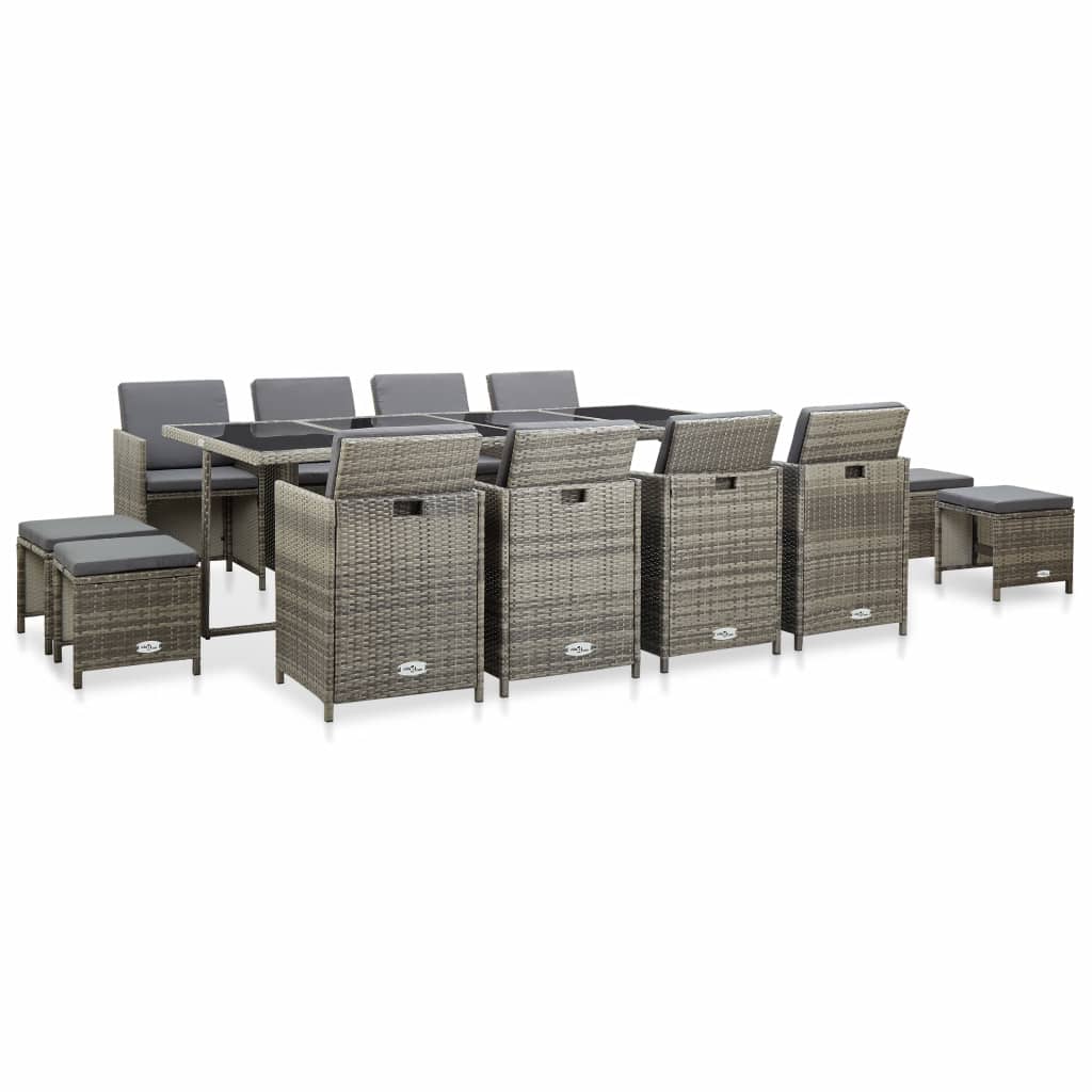 5 Piece Outdoor Dining Set with Cushions Poly Rattan Gray - Horizon Bliss