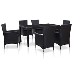 7 Piece Outdoor Dining Set Poly Rattan Black - Horizon Bliss