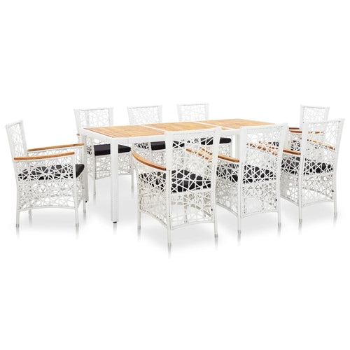 9 Piece Outdoor Dining Set Poly Rattan White - Horizon Bliss