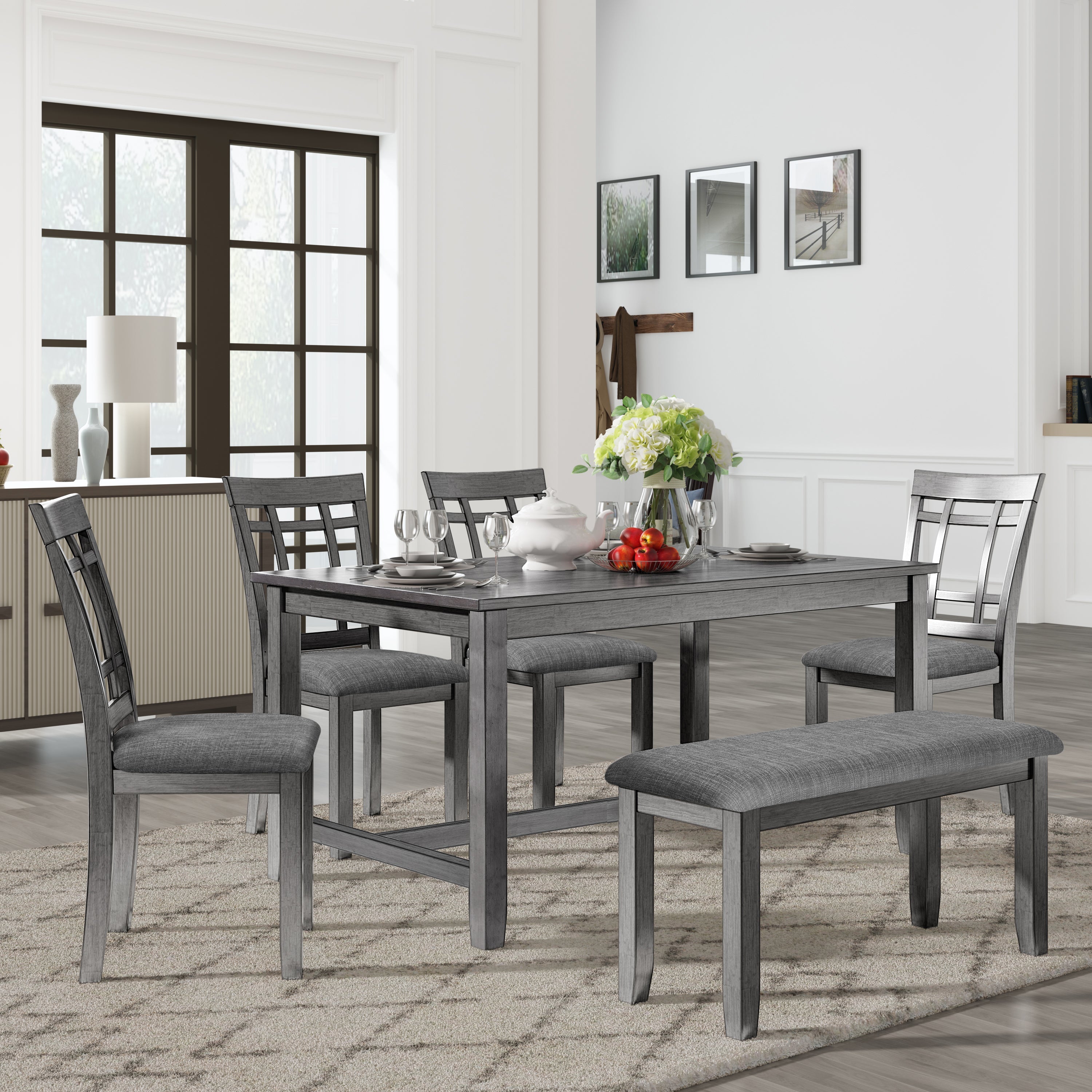 6 Piece Wooden Dining Table set, Kitchen Table set with 4 Chairs and - Horizon Bliss