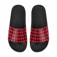 Mens Slide Sandals,      Buffalo Plaid Red And Black - Horizon Bliss