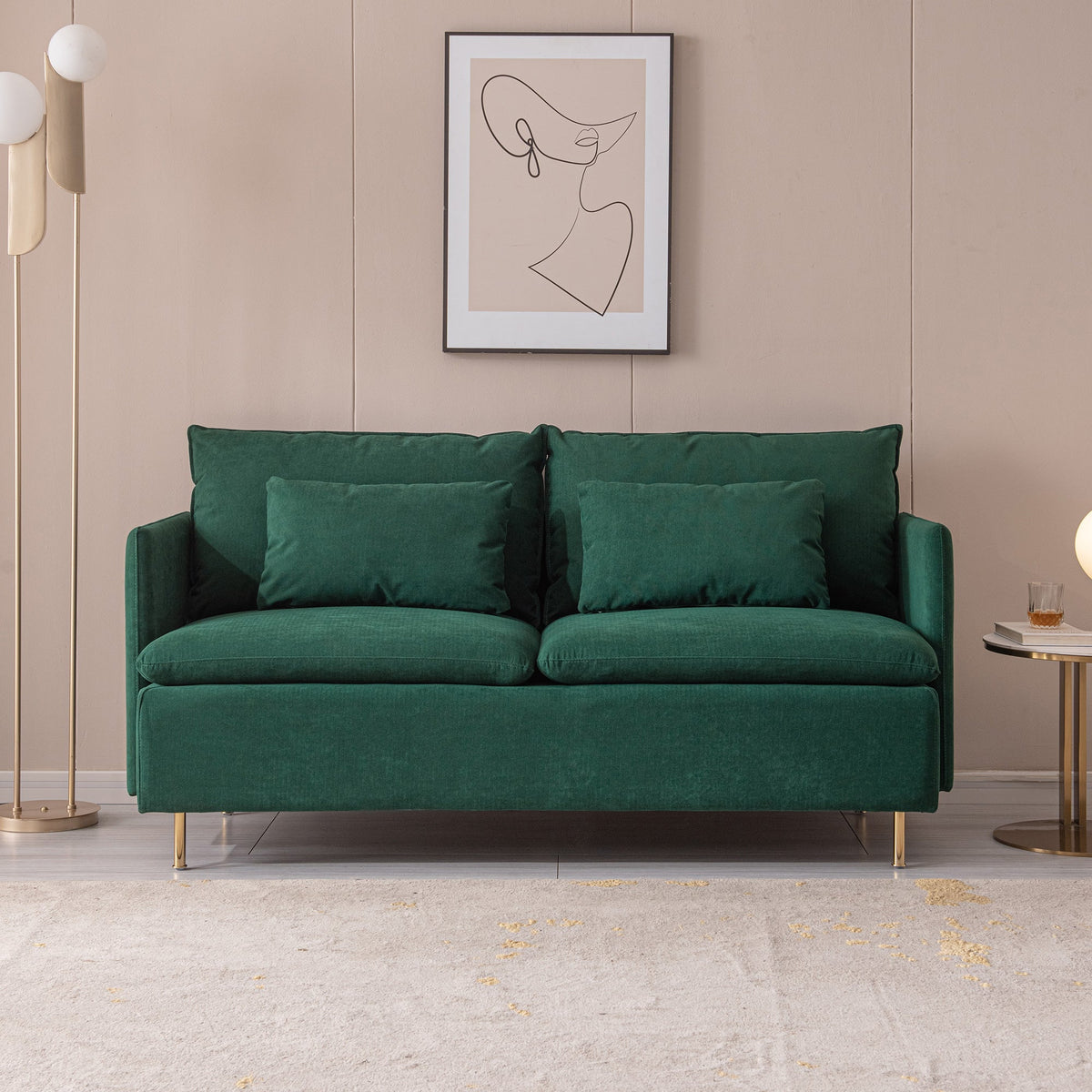 Modern Upholstered Loveseat Sofa,Emerald Cotton Linen---63.8"