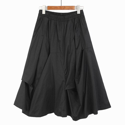 Ladies Irregular Pleated Dark Skirt New Loose Fashion Mid Length Skirt - Horizon Bliss