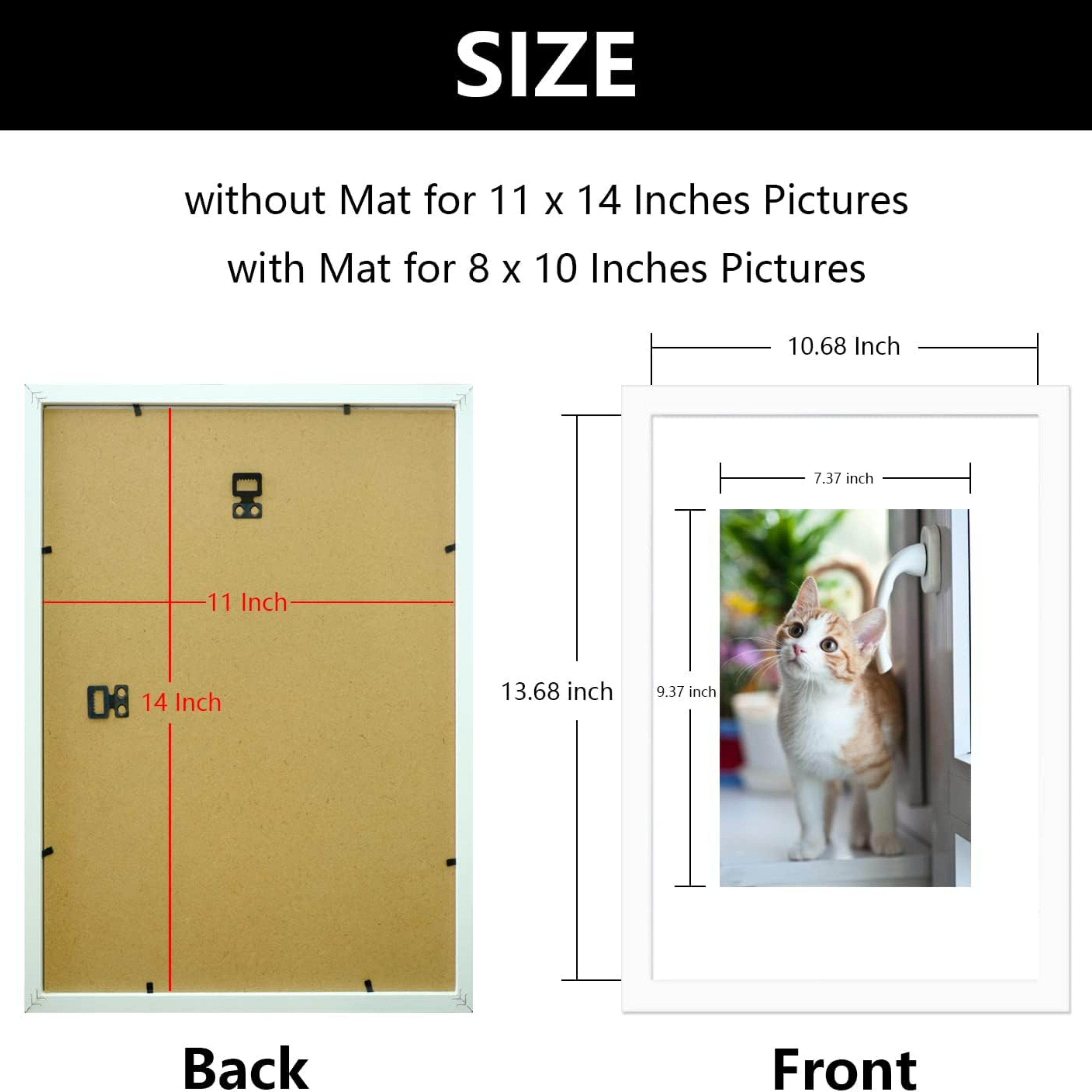 11x14 Picture Frame Set of 2, Made of High Definition Transparent Plastic for 8x10 with Mat or 11x14 Without Mat, Wall Mounting Photo Frames, White - Horizon Bliss