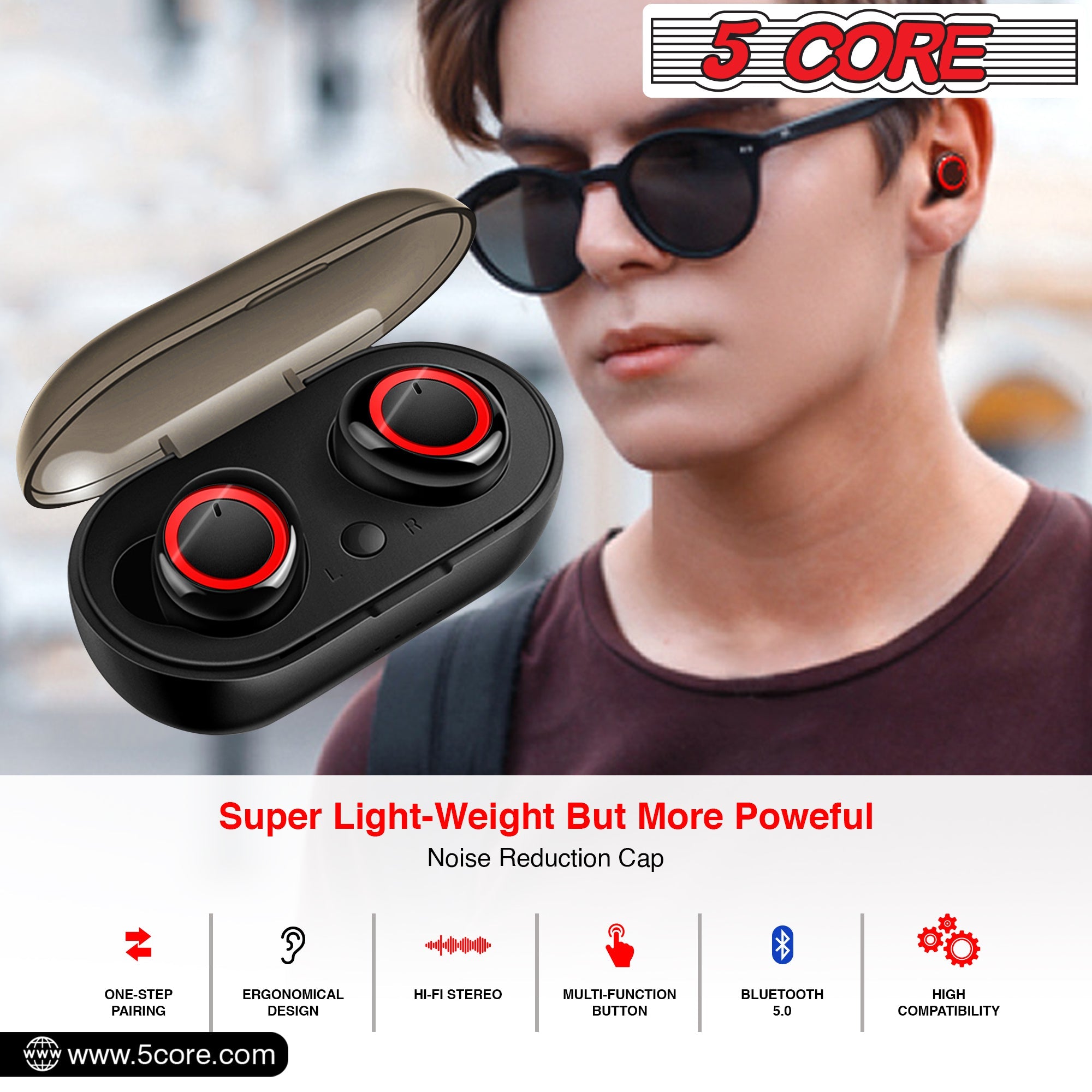 5 Core Wireless Ear Buds Mini Bluetooth Earbud Noise Cancelling