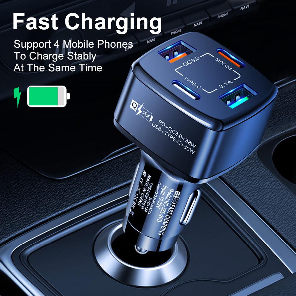 PBG Black PD 4-Port Fast Car Charger with 10FT Zebra Style Wire iPhone - Horizon Bliss