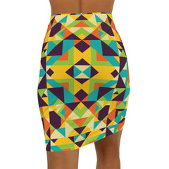 Womens Skirt, Yellow Multicolor Geometric Style Skirt - Horizon Bliss