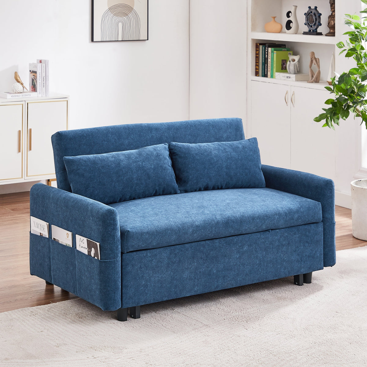 55.1" Pull Out Sleep Sofa Bed Loveseats Sofa Couch with Adjsutable