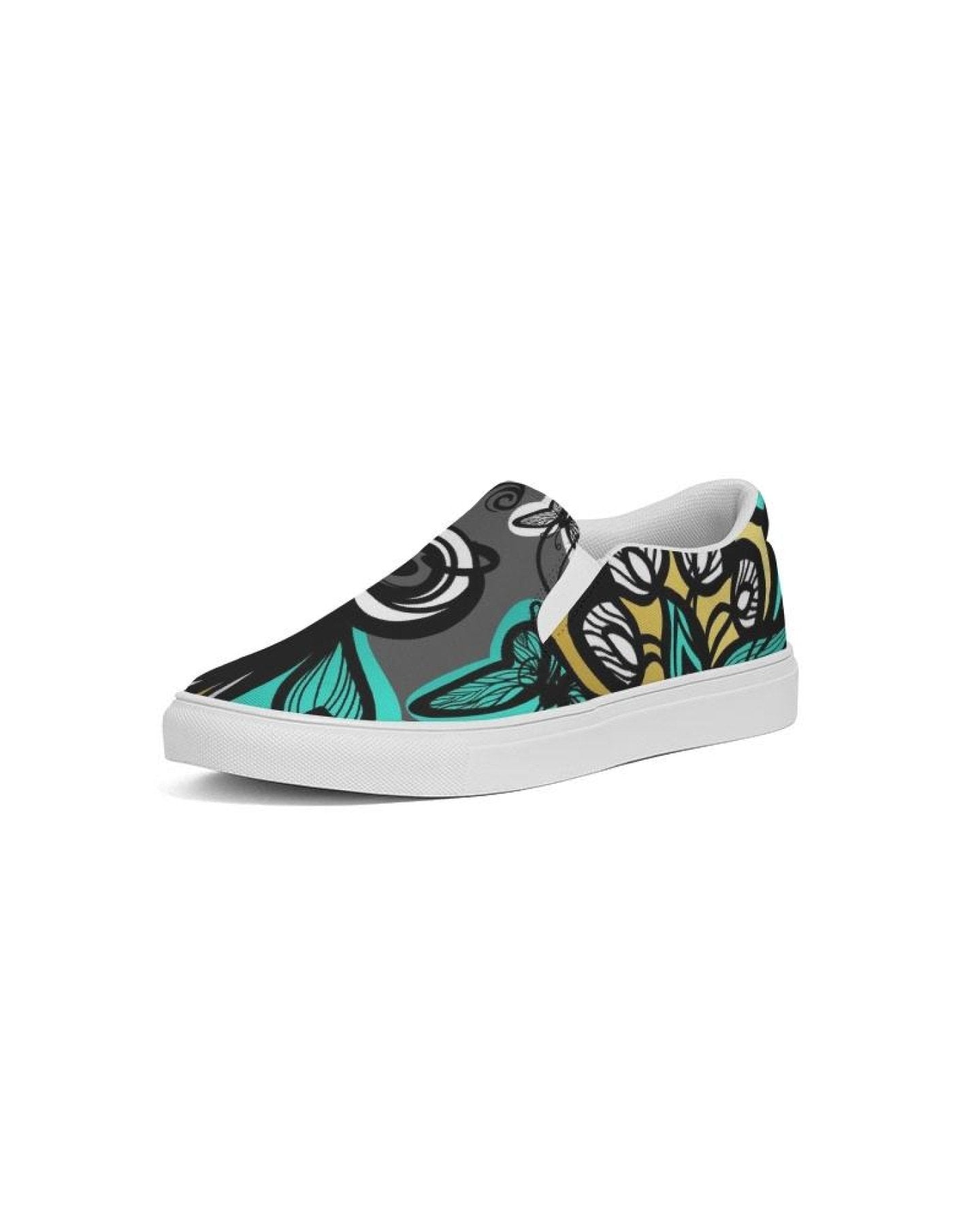 Womens Sneakers - Canvas Slip On Shoes, Green Butterfly Print - Horizon Bliss