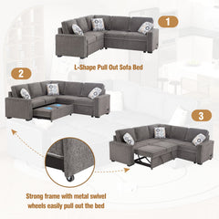 83" L-Shaped Pull Out Sofa Bed Modern Convertible Sleeper Sofa with 2 - Horizon Bliss