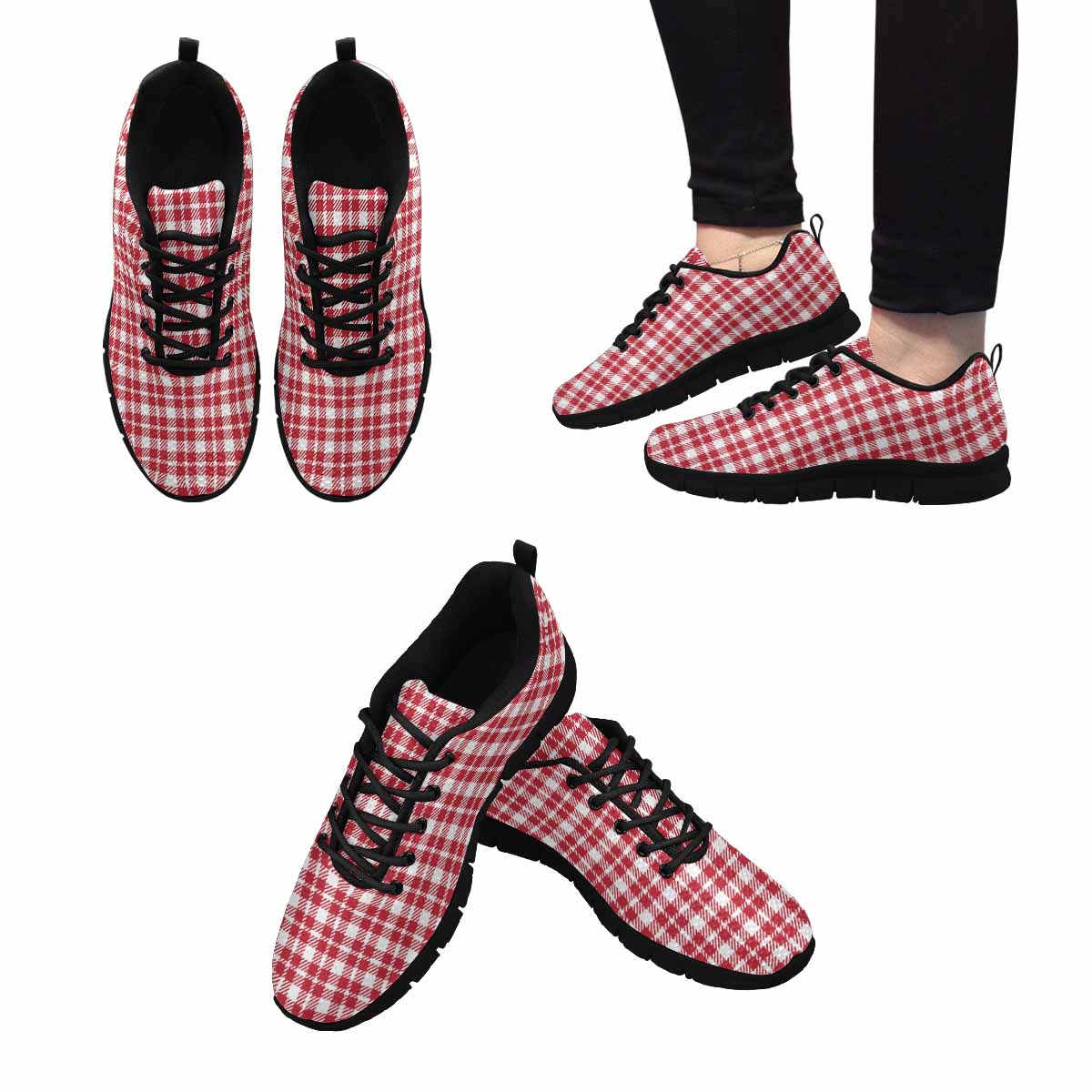 Sneakers For Men,   Buffalo Plaid Red And White - Running Shoes Dg860 - Horizon Bliss