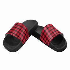 Mens Slide Sandals,      Buffalo Plaid Red And Black - Horizon Bliss