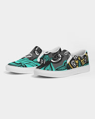 Womens Sneakers - Canvas Slip On Shoes, Green Butterfly Print - Horizon Bliss