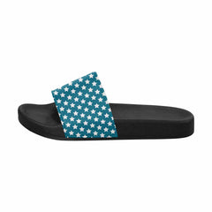 Mens Slide Sandals, Aqua Blue And White Stars - Horizon Bliss