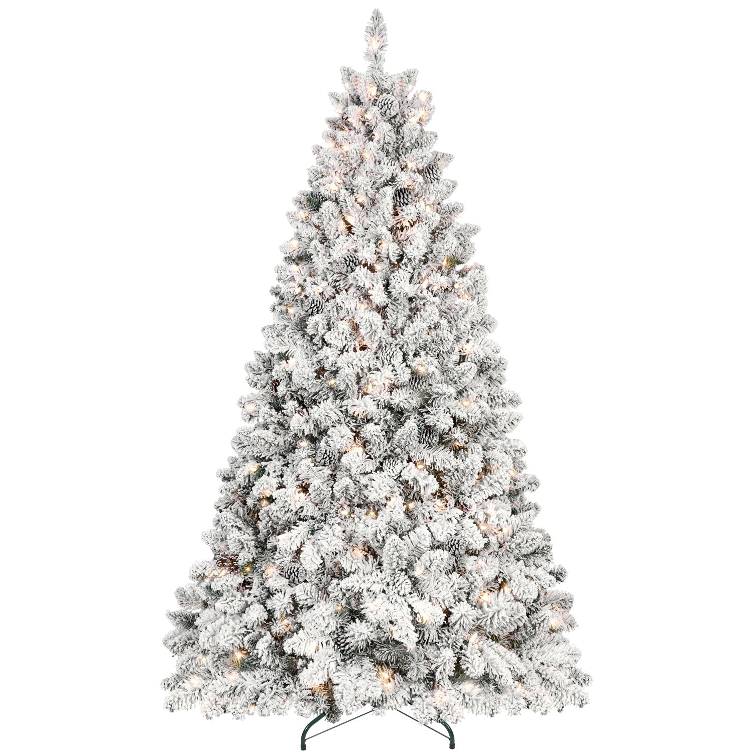 8FT Snow-Flocked Artificial Christmas Tree with Pine Cones, Prelit