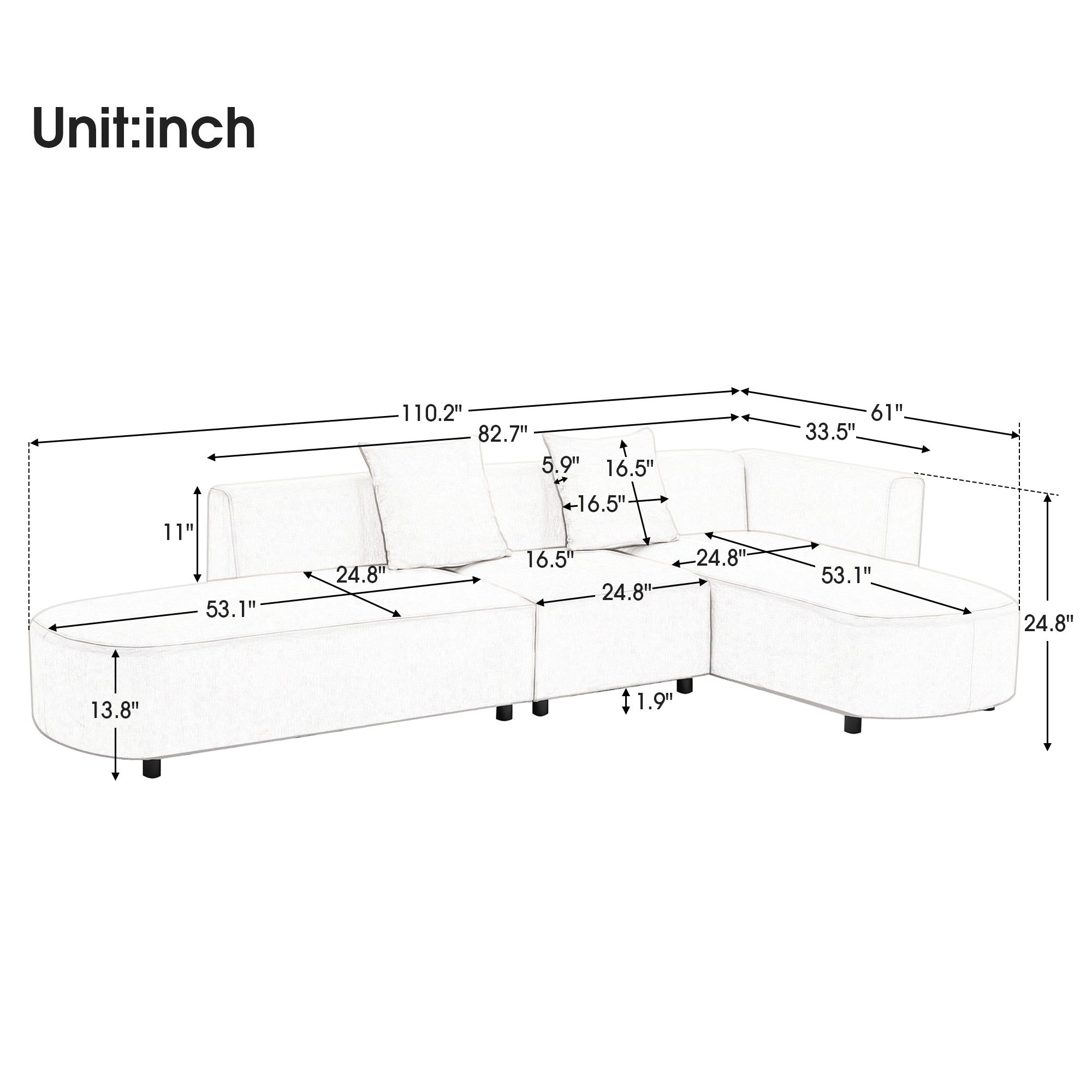 Luxury Modern Style Living Room Upholstery Sofa - Horizon Bliss