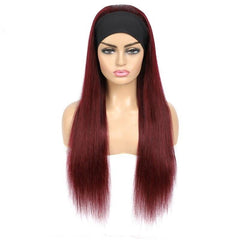 Burgundy Headband Straight Human Hair Wig #99J  Scarf Wig No GLUE Easy - Horizon Bliss