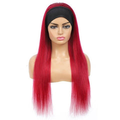 Burgundy Headband Straight Human Hair Wig #99J  Scarf Wig No GLUE Easy - Horizon Bliss