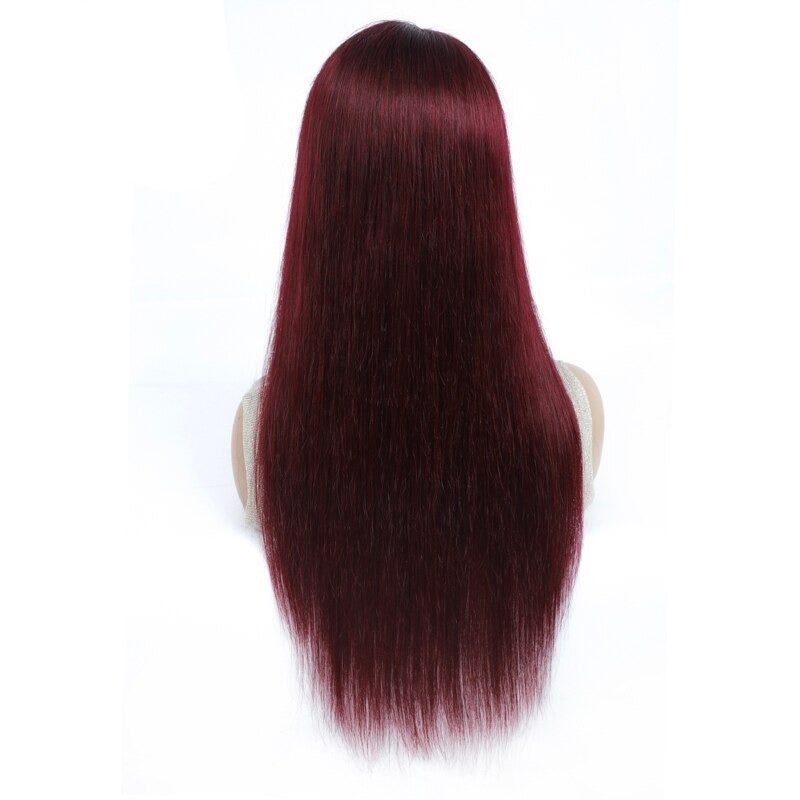 #1B/99J Brazilian Straight Human Hair Wigs with Bangs #99J No Glue Wig - Horizon Bliss