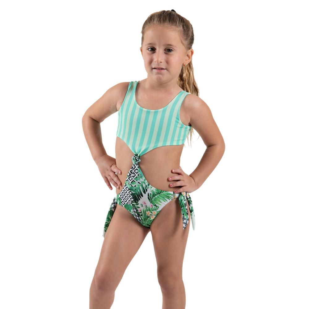 Striped Forest - Knot Trikini - Kids Swimwear - Horizon Bliss